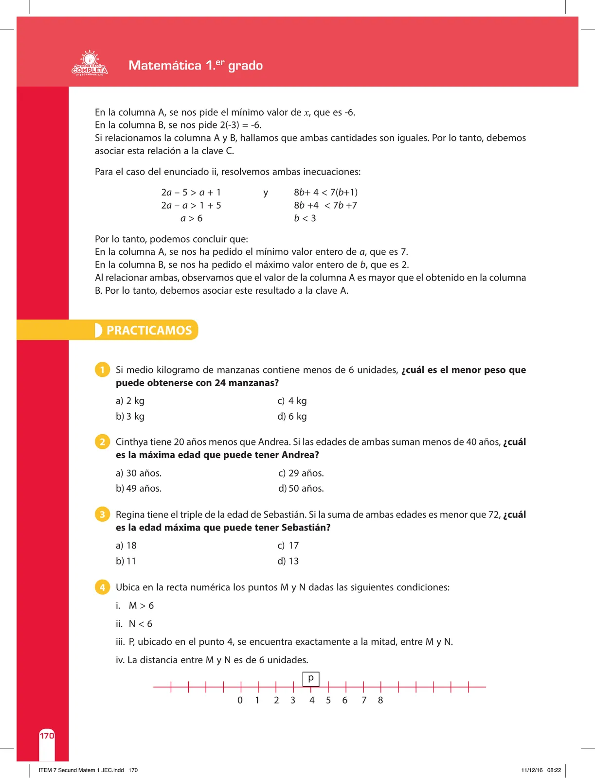 Página 170 de Matemática 1 : cuaderno de reforzamiento pedagógico - JEC · 2016