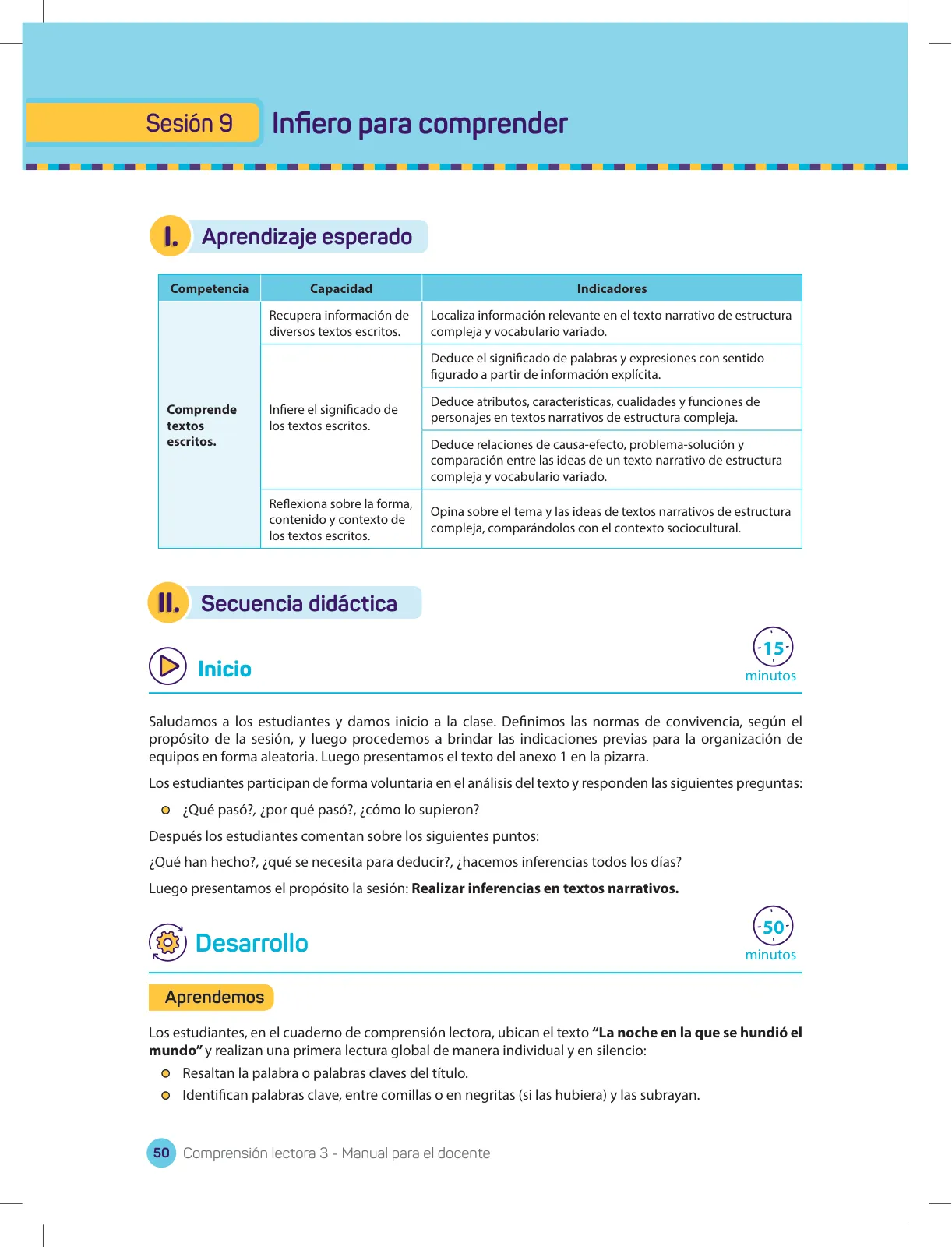 Miniatura página 52 de Comprensión lectora 3 : manual para el docente de tercer grado de Secundaria · 2017