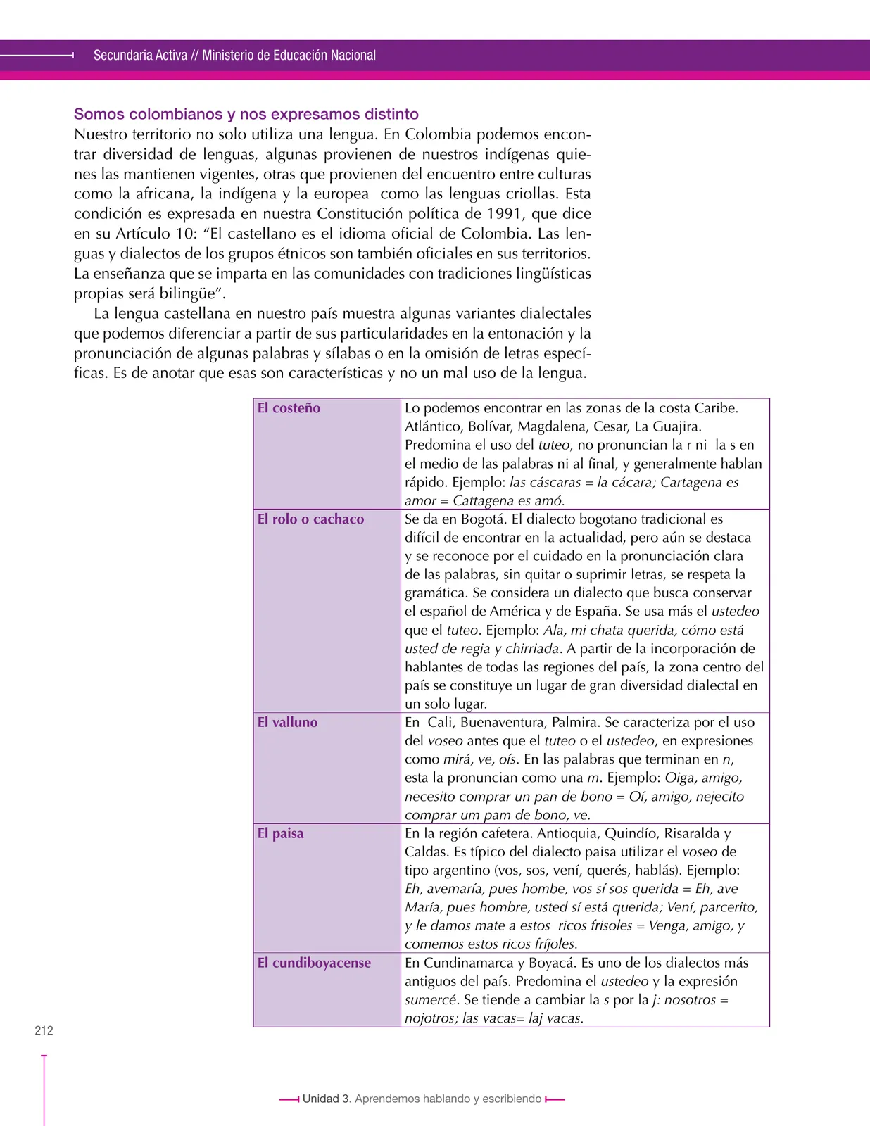 Página 212 de Lenguaje 9° · Secundaria Activa