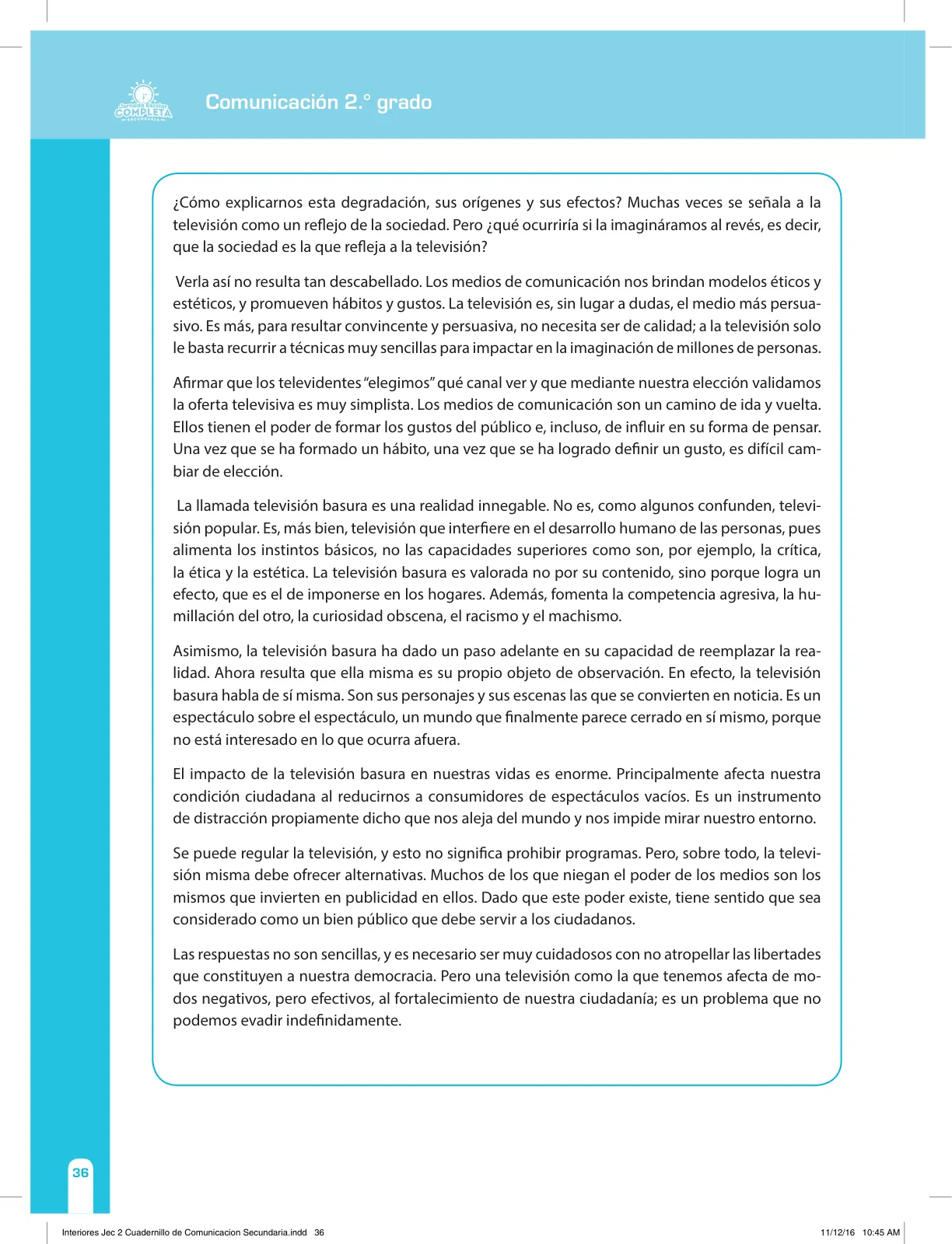 Página 36 de Comunicación Secundaria 2. Cuaderno de reforzamiento pedagógico - JEC · 2016