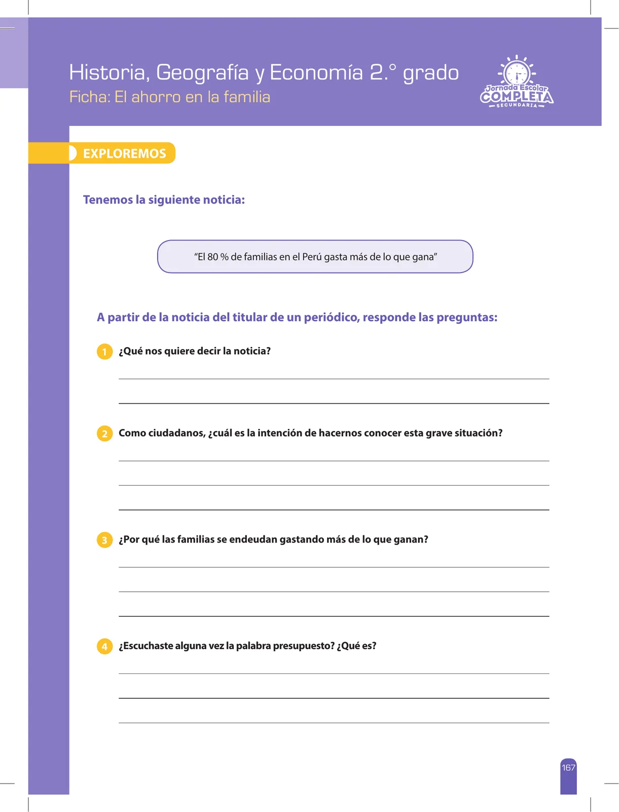 Página 167 de Historia, Geografía y Economía 2 : cuaderno de reforzamiento pedagógico - JEC · 2016
