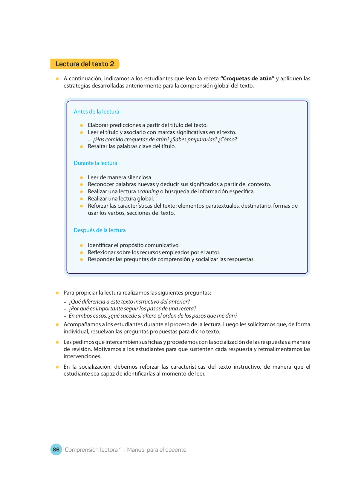 Miniatura página 88 de Comprensión lectora : manual para el docente de primer grado de Secundaria 2018 · 2018