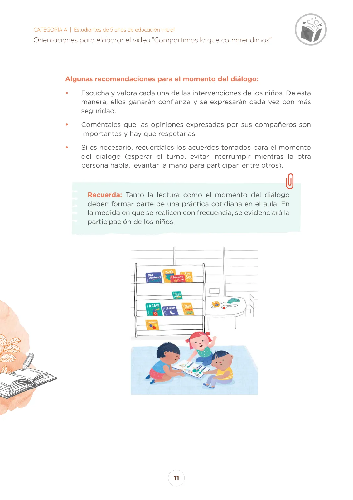 Miniatura página 11 de Orientaciones para elaborar el video “Compartimos lo que comprendimos” Concurso Nacional de Comprensión Lectora “El Perú Lee” : categoría A, estudiantes de 5 años de educación inicial · 2025