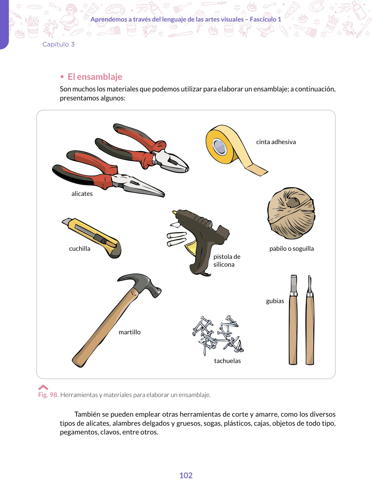 Página 102 de Aprendemos a través del lenguaje de las artes visuales Fascículo 1 para estudiantes de Educación Secundaria · 2024