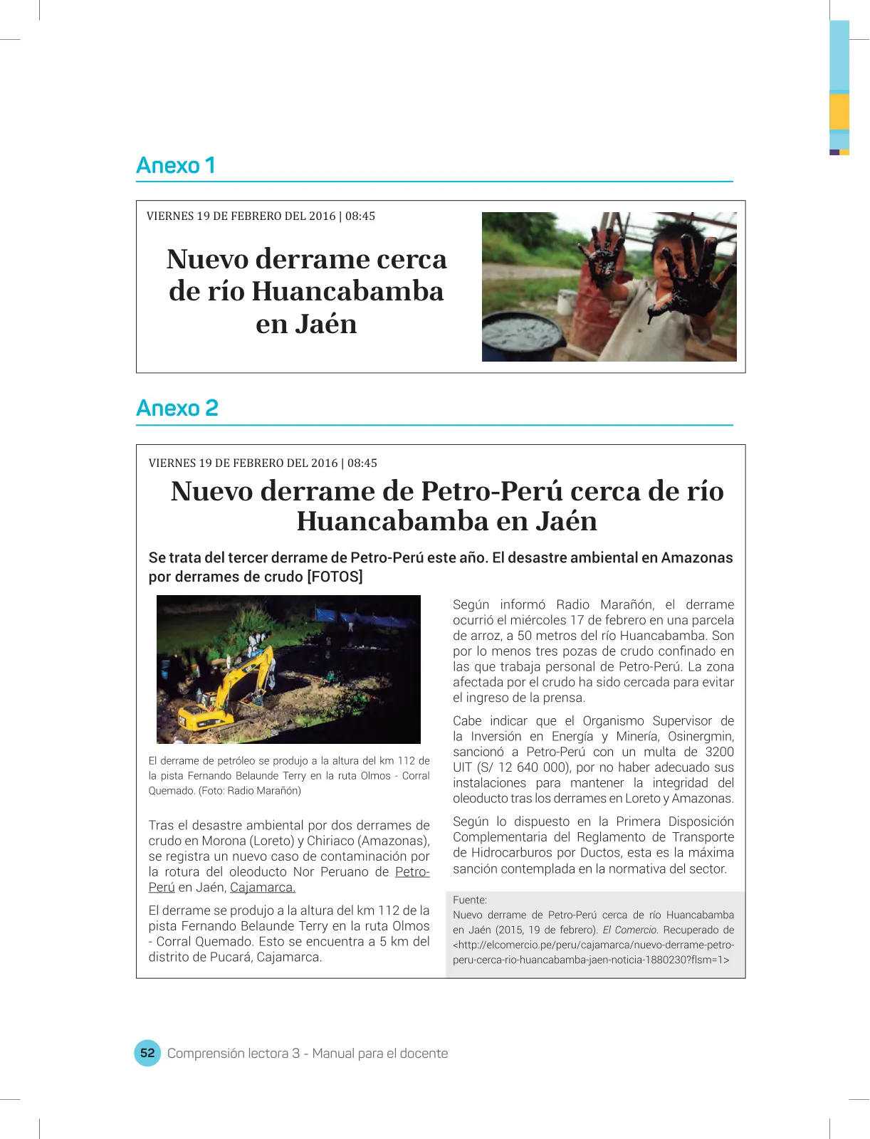 Página 54 de Comprensión lectora 3 : manual para el docente de tercer grado de Secundaria · 2017