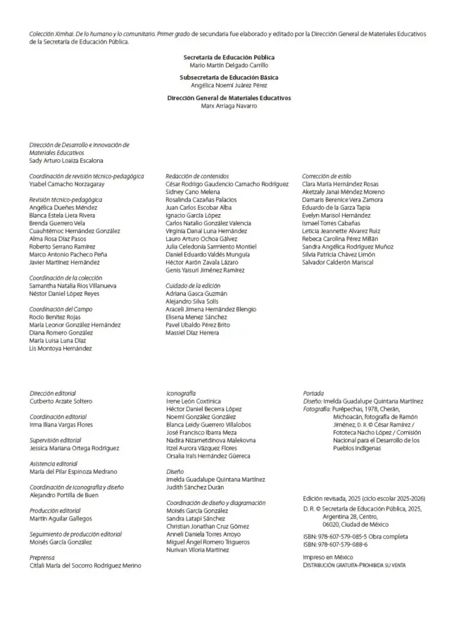 Página 3 de Colección Ximhai. De lo humano y lo comunitario. Libro de Educación Secundaria Grado 1° Ciclo Escolar 2025 - 2026