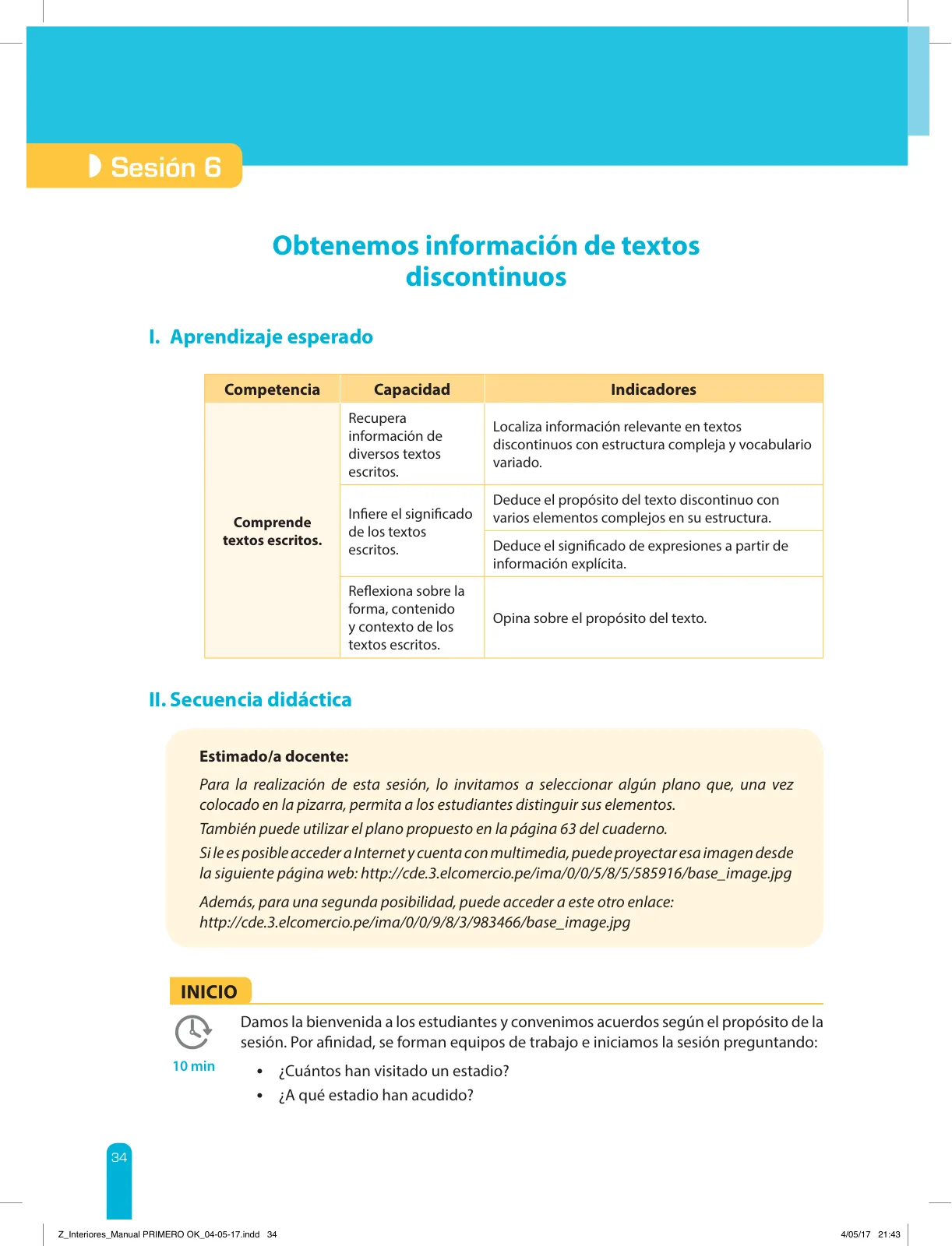 Miniatura página 36 de Comprensión lectora 1 : manual para el docente de primer grado de Secundaria · 2017