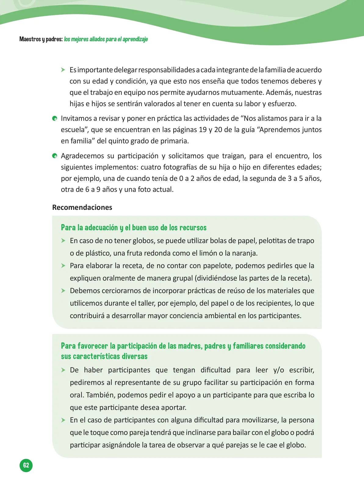 Página 64 de Guía para el trabajo docente con las familias del ciclo V de Primaria · 2016