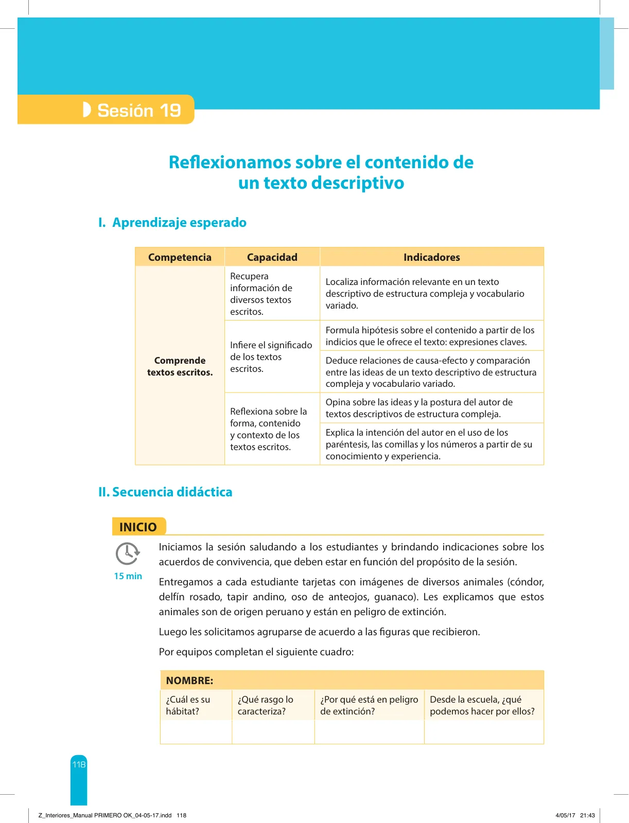 Miniatura página 120 de Comprensión lectora 1 : manual para el docente de primer grado de Secundaria · 2017