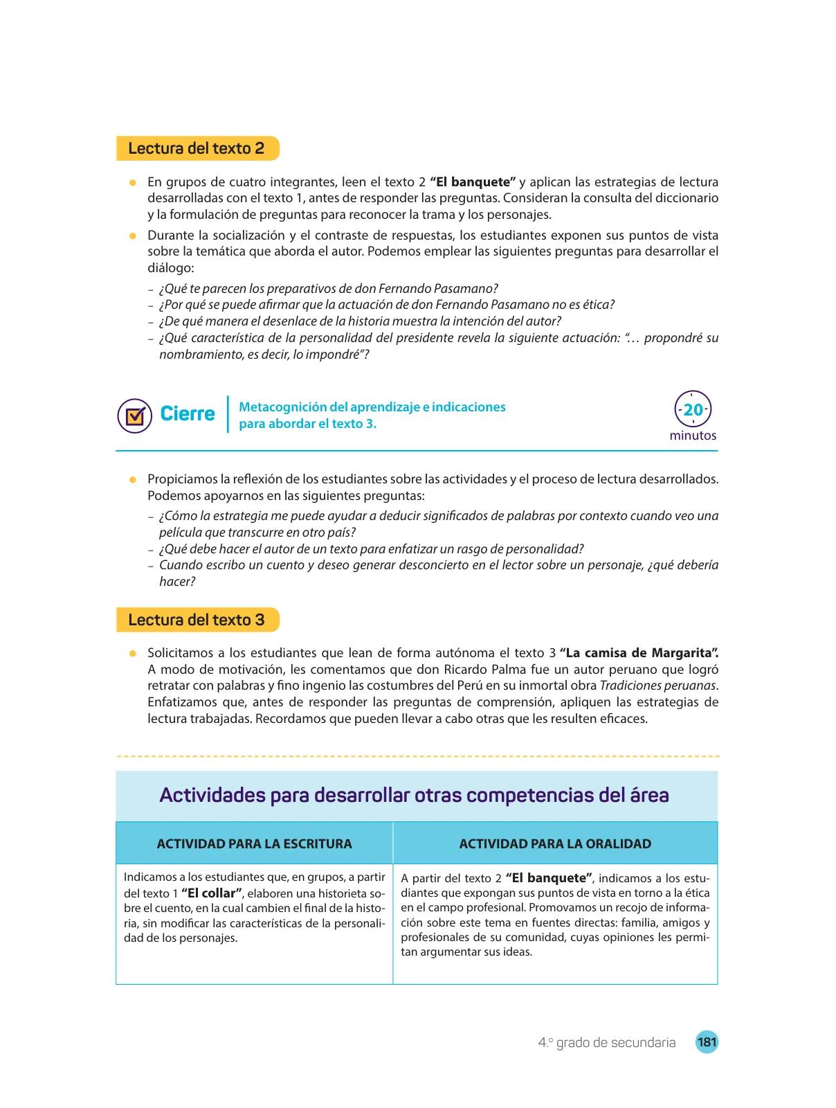 Miniatura página 183 de Comprensión lectora : manual para el docente de cuarto grado de Secundaria 2018 · 2018