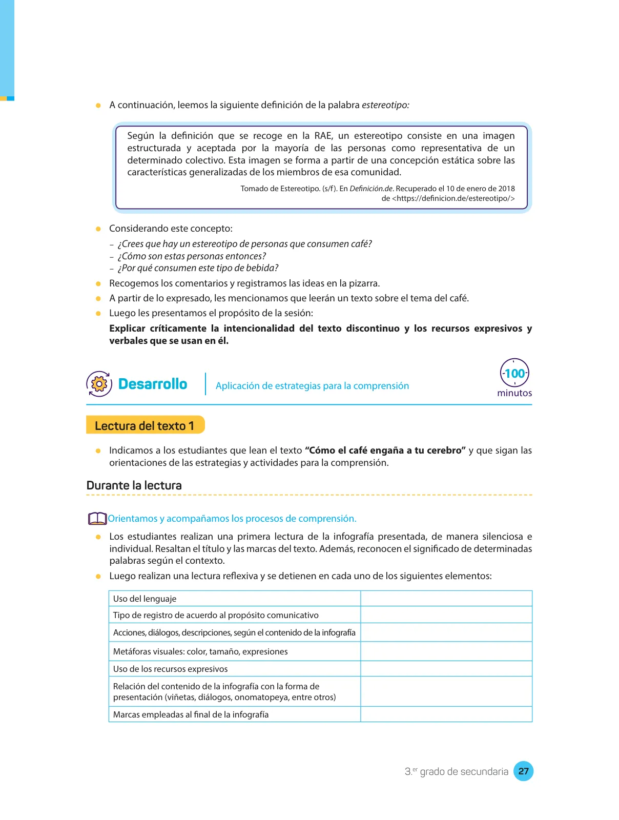 Página 29 de Comprensión lectora : manual para el docente de tercer grado de Secundaria 2018 · 2018