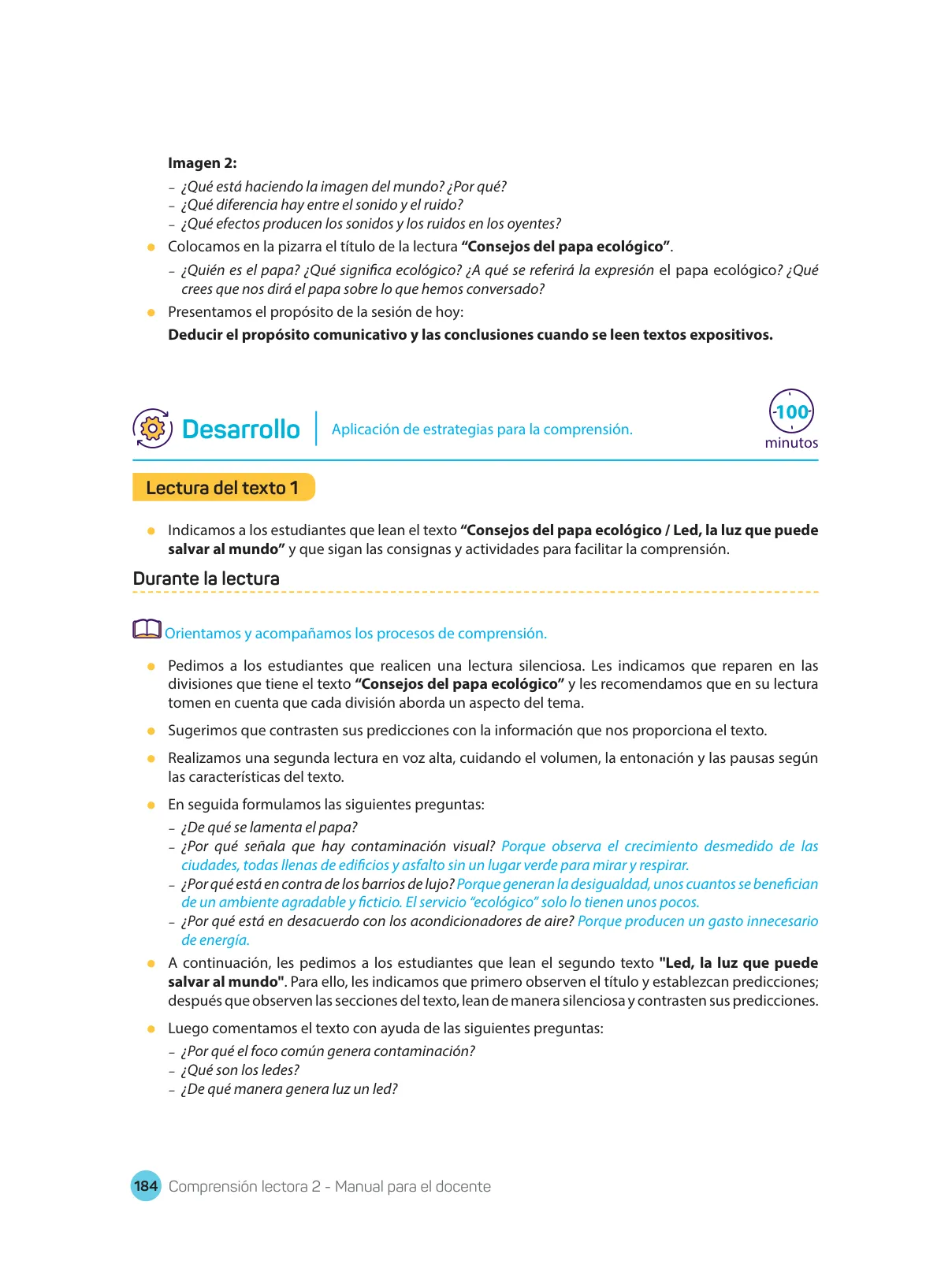 Miniatura página 186 de Comprensión lectora : manual para el docente de segundo grado de Secundaria 2018 · 2018