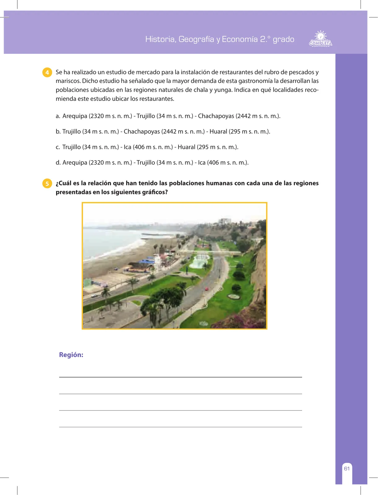 Página 61 de Historia, Geografía y Economía 2 : cuaderno de reforzamiento pedagógico - JEC · 2016