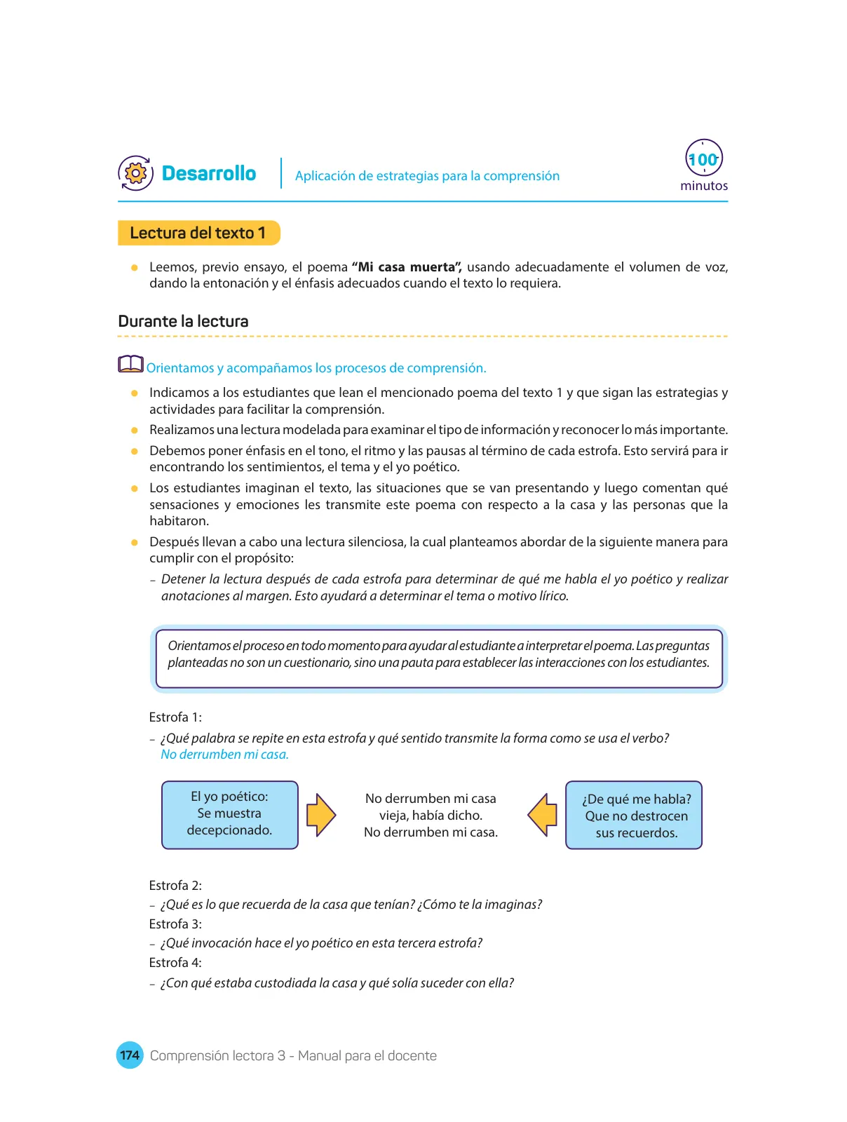 Página 176 de Comprensión lectora : manual para el docente de tercer grado de Secundaria 2018 · 2018