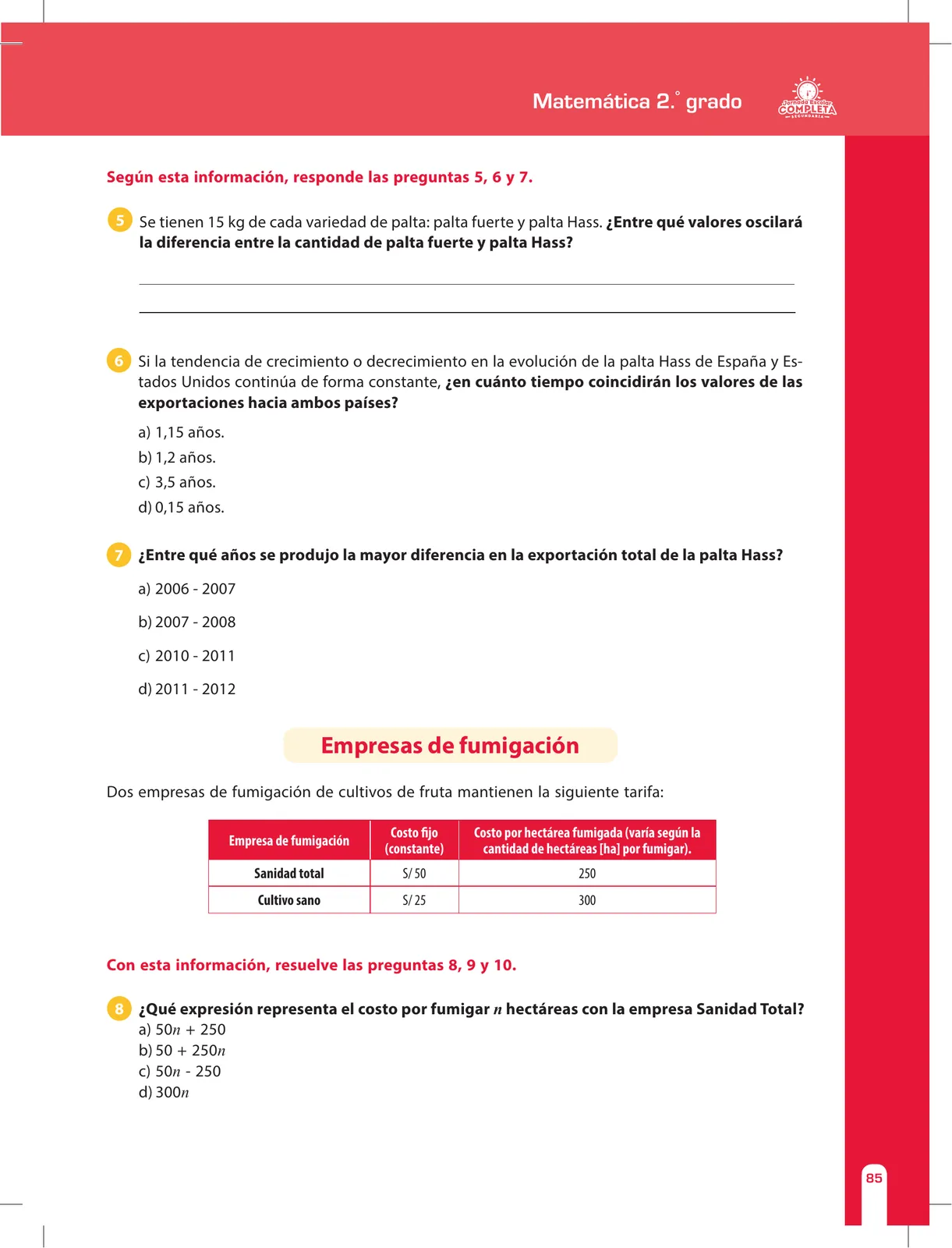 Página 85 de Matemática 2 : cuaderno de reforzamiento pedagógico - JEC · 2016