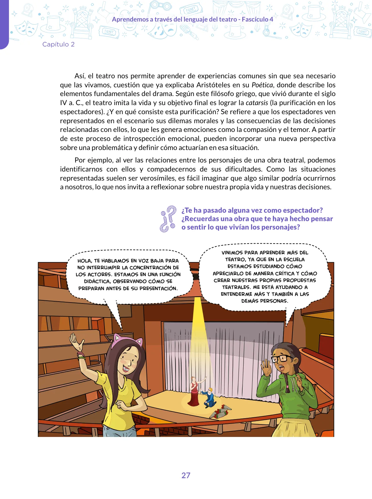 Página 27 de Aprendemos a través del lenguaje del teatro Fascículo 4 para estudiantes de Educación Secundaria · 2024