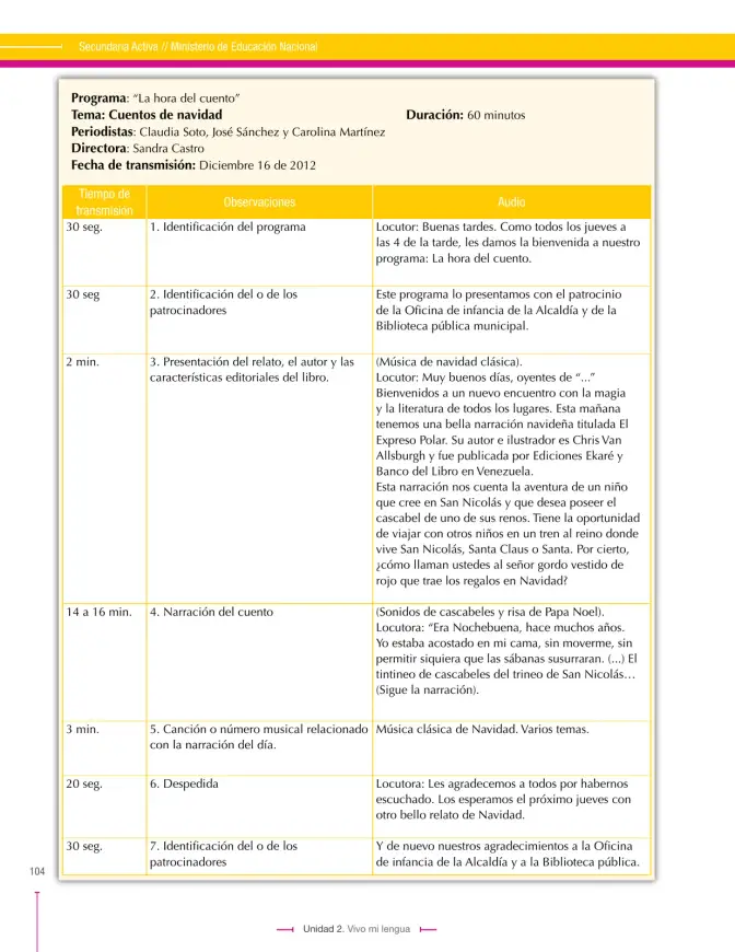 Página 104 de Lenguaje 6° · Secundaria Activa