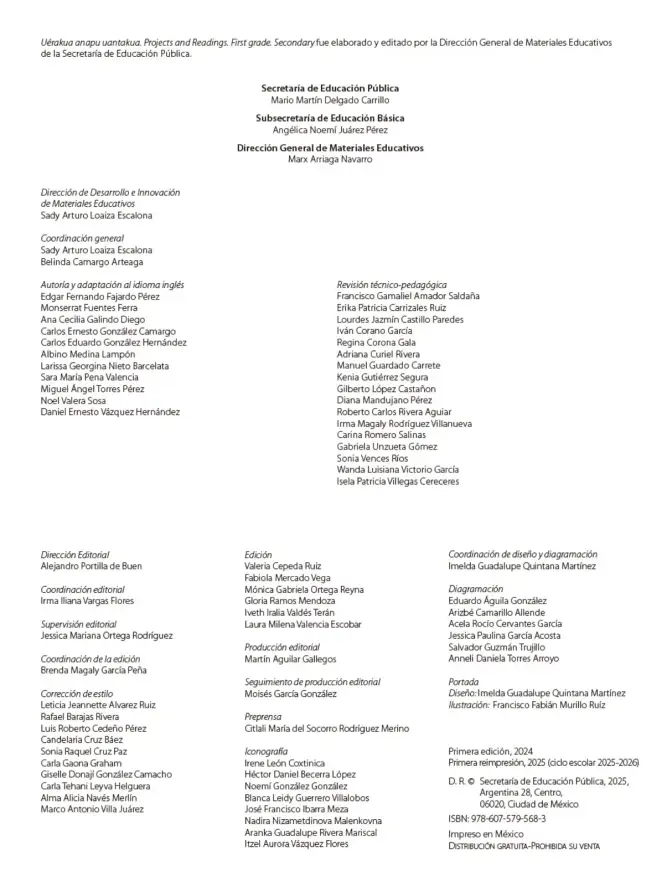 Página 3 de Uérakua anapu uantakua. Projects and Readings Libro de Educación Secundaria Grado 1° Ciclo Escolar 2025 - 2026