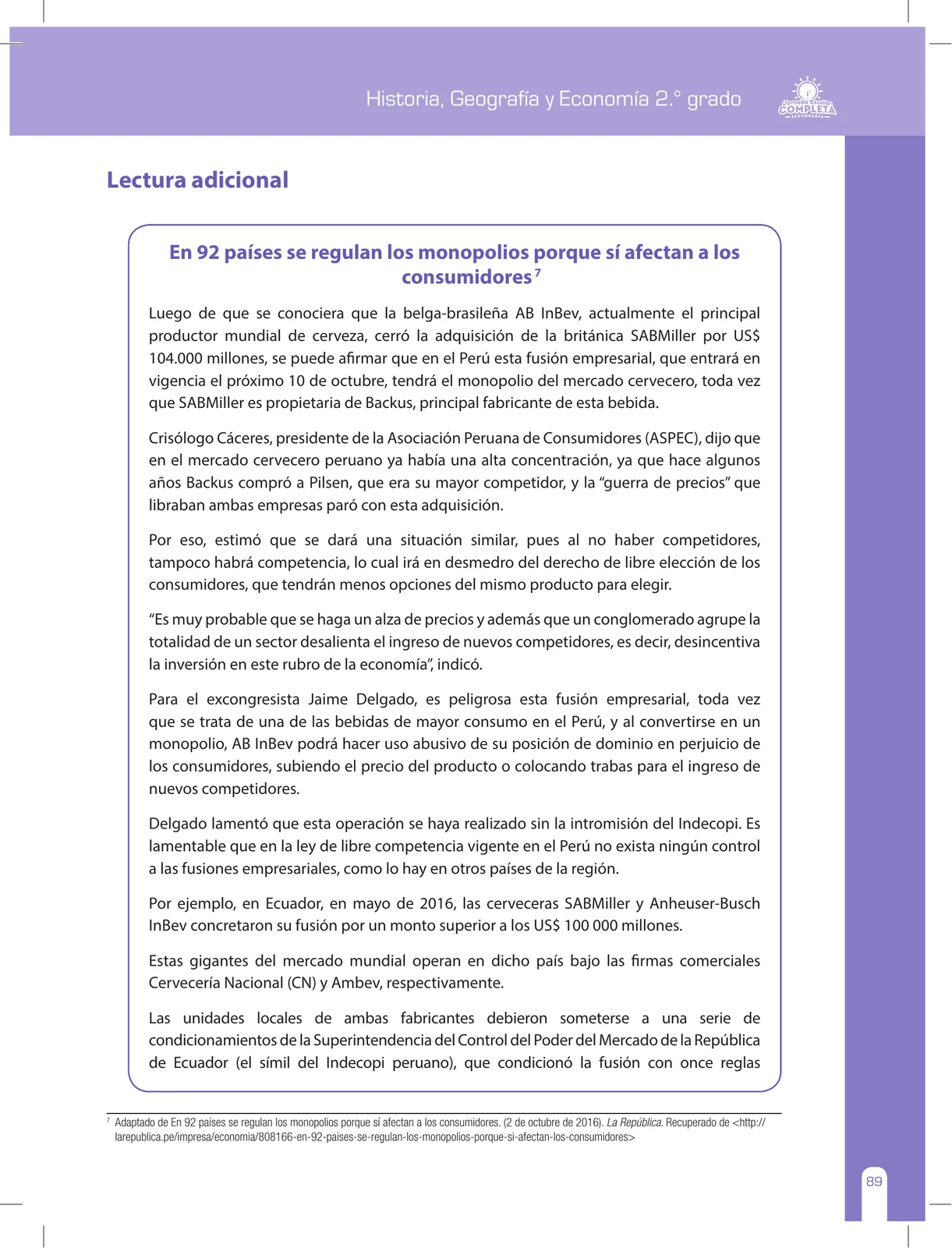 Página 89 de Historia, Geografía y Economía 2 : cuaderno de reforzamiento pedagógico - JEC · 2016