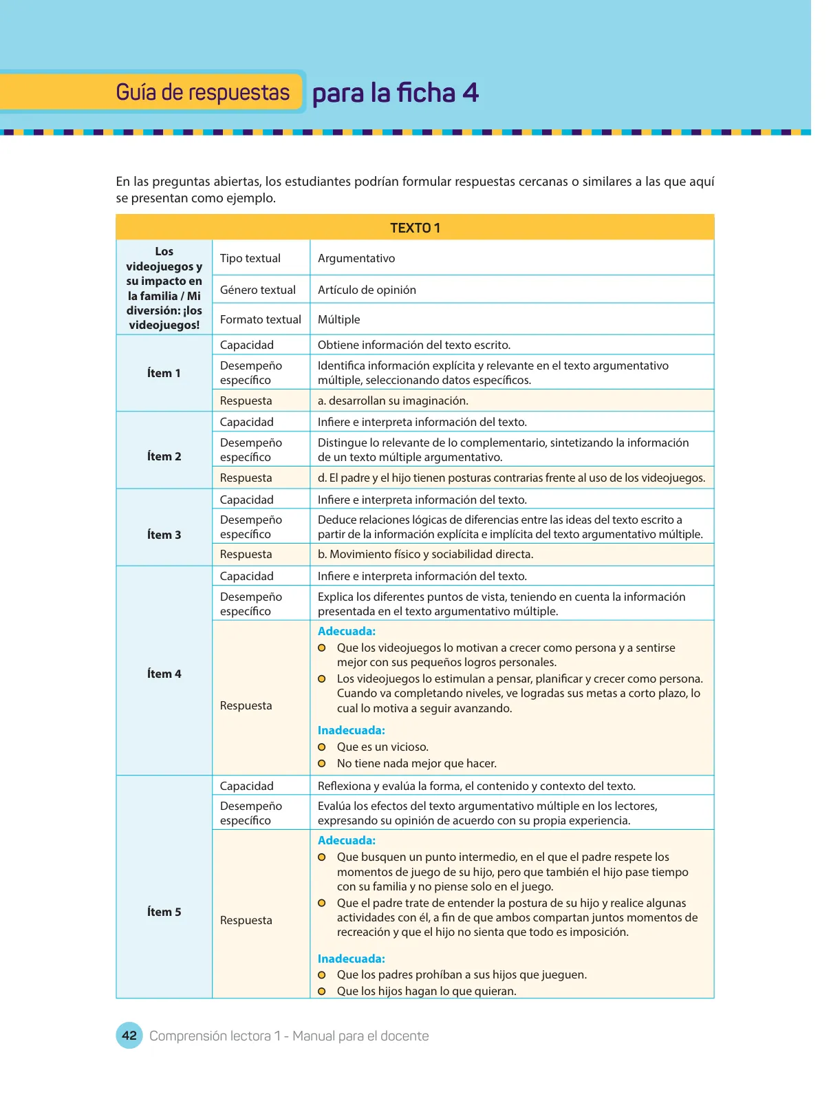Miniatura página 44 de Comprensión lectora : manual para el docente de primer grado de Secundaria 2018 · 2018