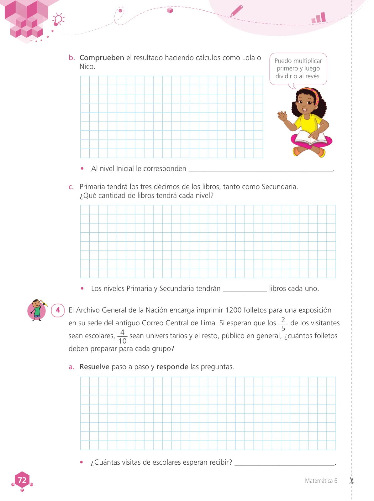 Página 74 de Matemática 6 : cuaderno de trabajo para sexto grado de Educación Primaria 2019 · 2019