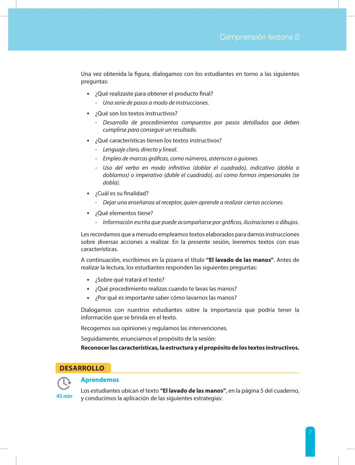 Página 9 de Comprensión lectora 2 : manual para el docente de segundo grado de Secundaria · 2017