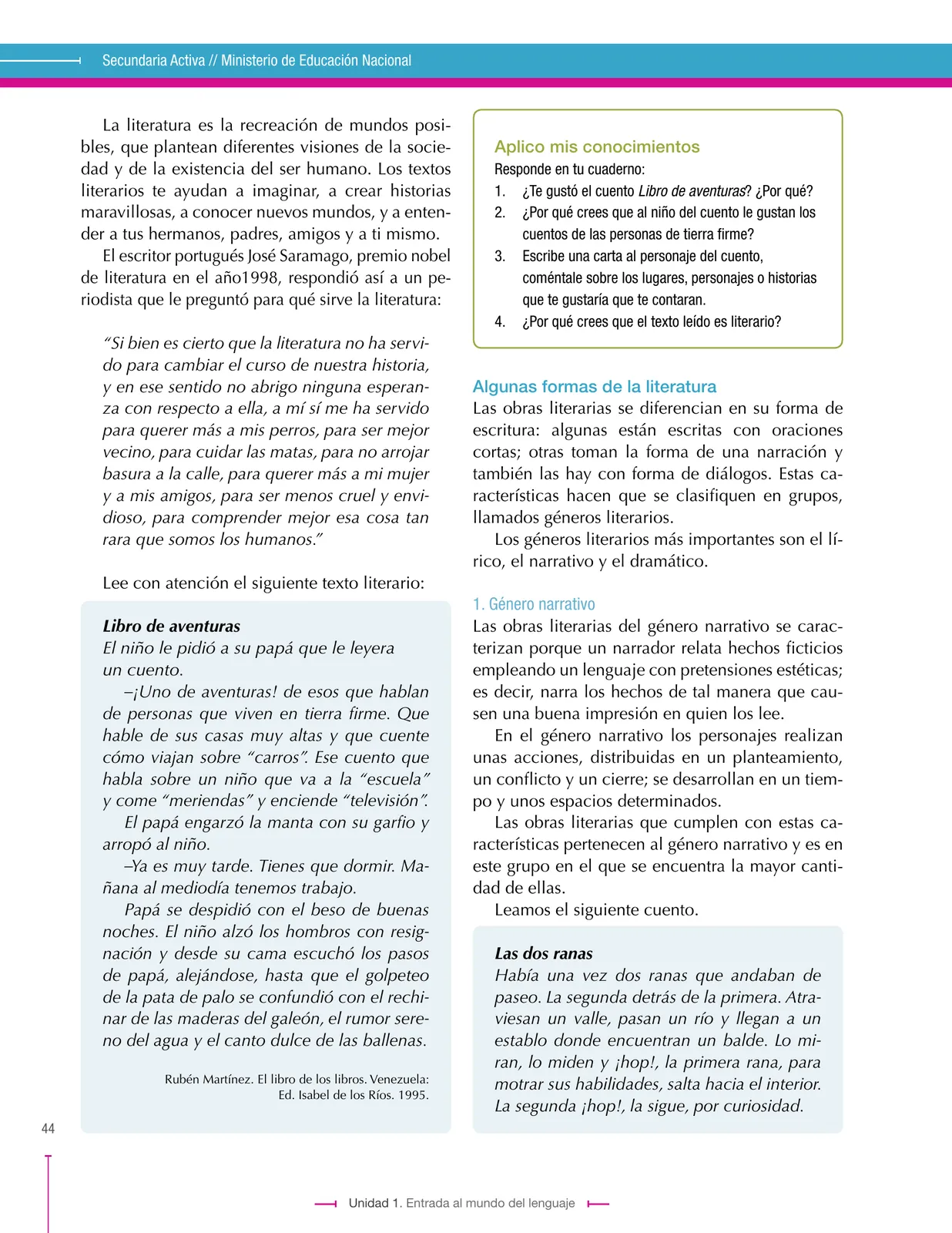 Página 44 de Lenguaje 6° · Secundaria Activa