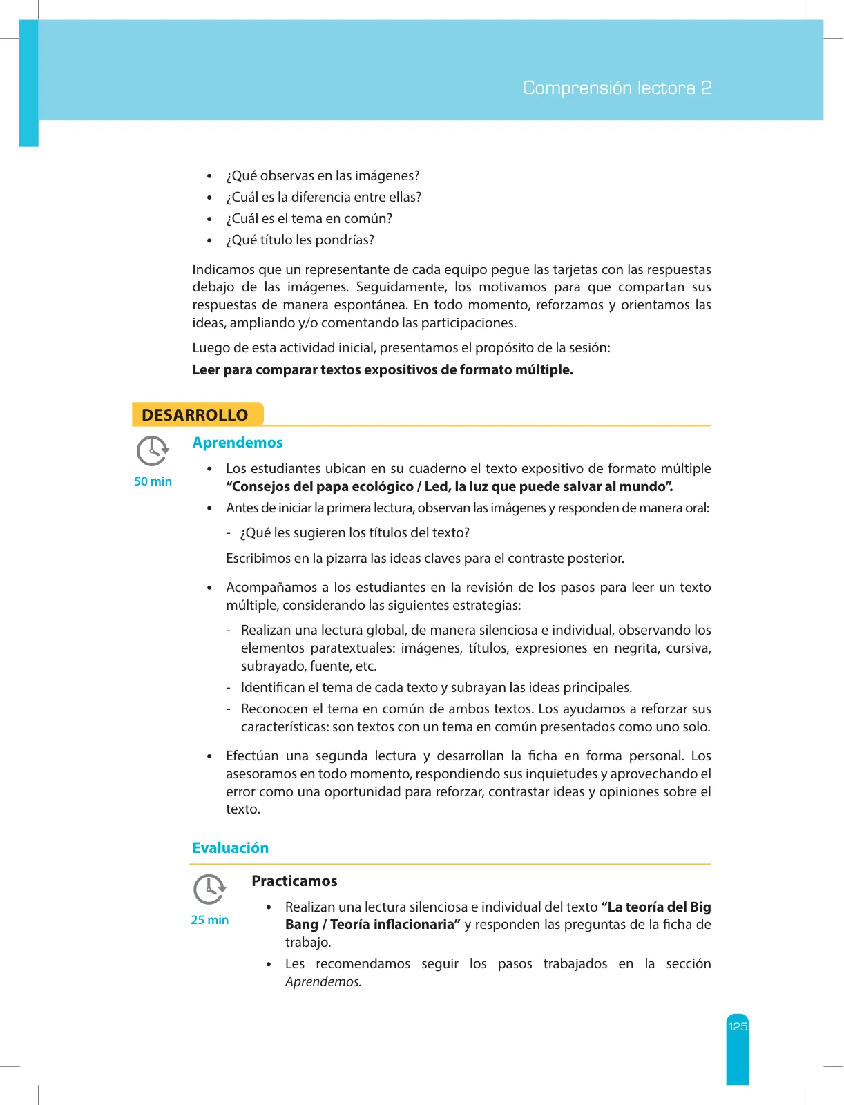 Página 127 de Comprensión lectora 2 : manual para el docente de segundo grado de Secundaria · 2017