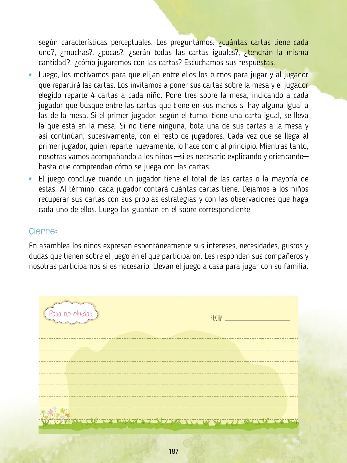 Miniatura página 189 de Agenda pedagógica 2017-2018 para docentes de II Ciclo de Instituciones de nivel de Educación Inicial · 2017