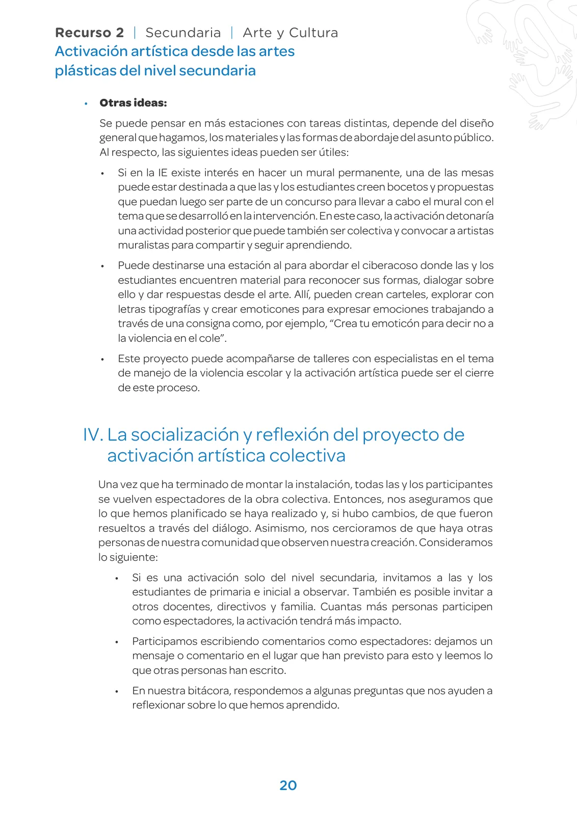 Miniatura página 20 de Arte para crecer en comunidad : activación artística con énfasis en las artes escénicas del nivel secundaria, recurso 1 · 2023