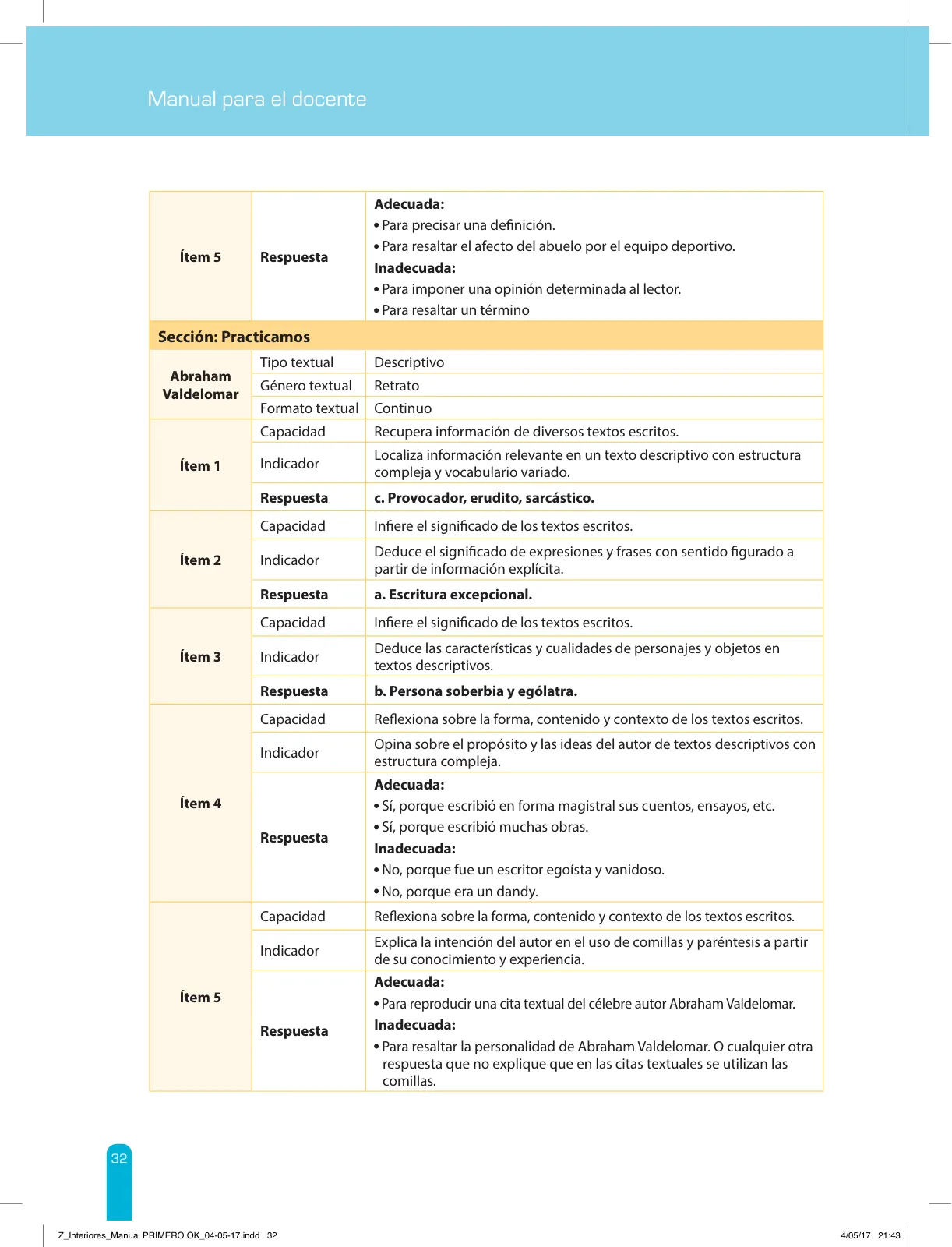 Página 34 de Comprensión lectora 1 : manual para el docente de primer grado de Secundaria · 2017