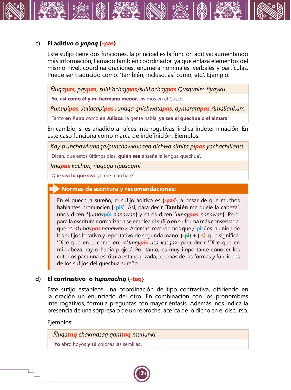 Página 136 de Urin Qichwa Qillqay Yachana Mayt'u = Manual de escritura quechua sureño · 2021