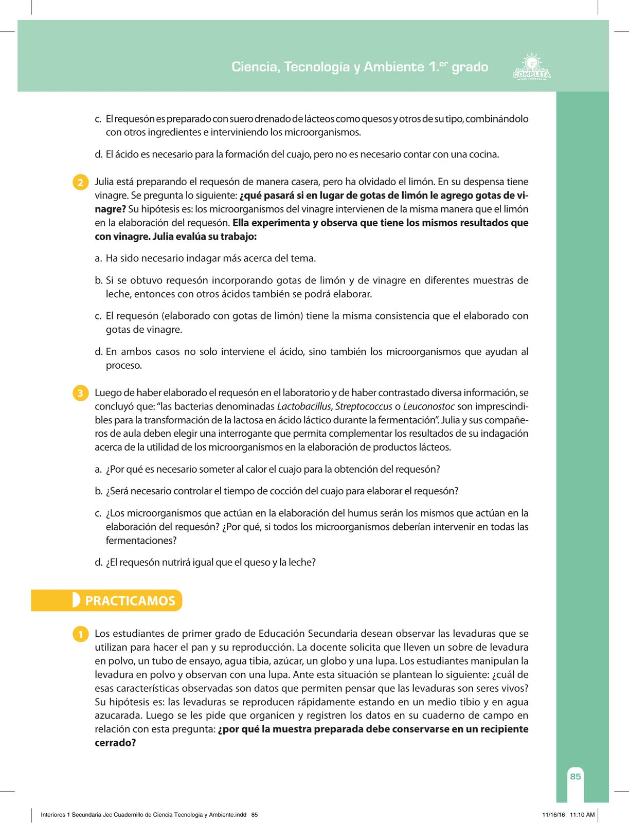 Miniatura página 85 de Ciencia, Tecnología y Ambiente 1. Cuaderno de reforzamiento pedagógico - JEC · 2016