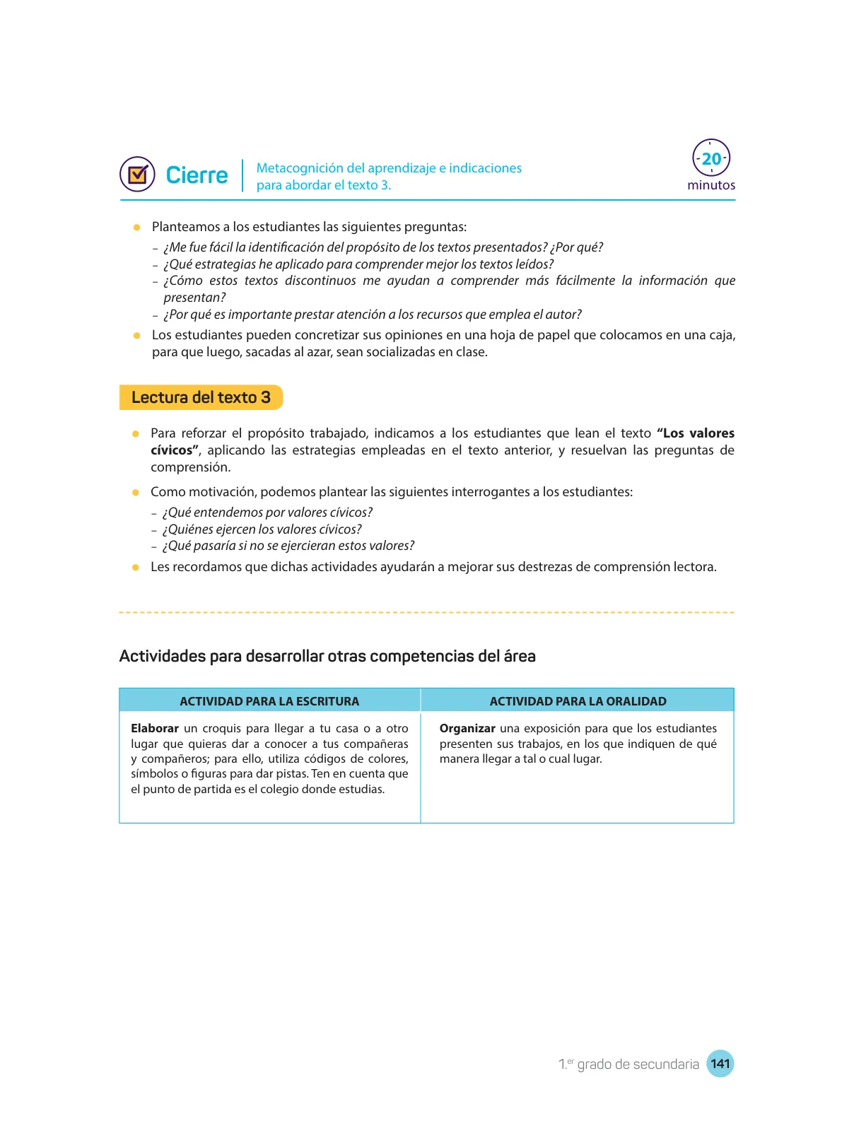 Miniatura página 143 de Comprensión lectora : manual para el docente de primer grado de Secundaria 2018 · 2018