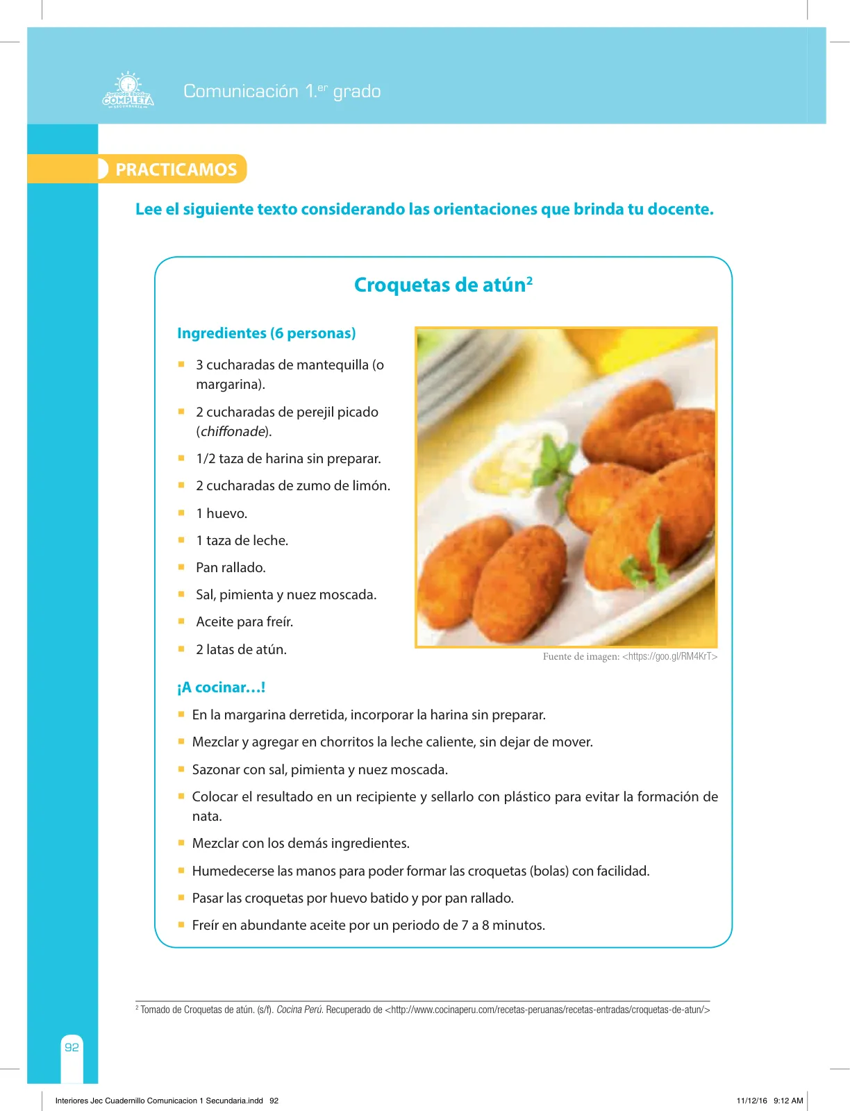 Página 92 de Comunicación Secundaria 1. Cuaderno de reforzamiento pedagógico - JEC · 2016