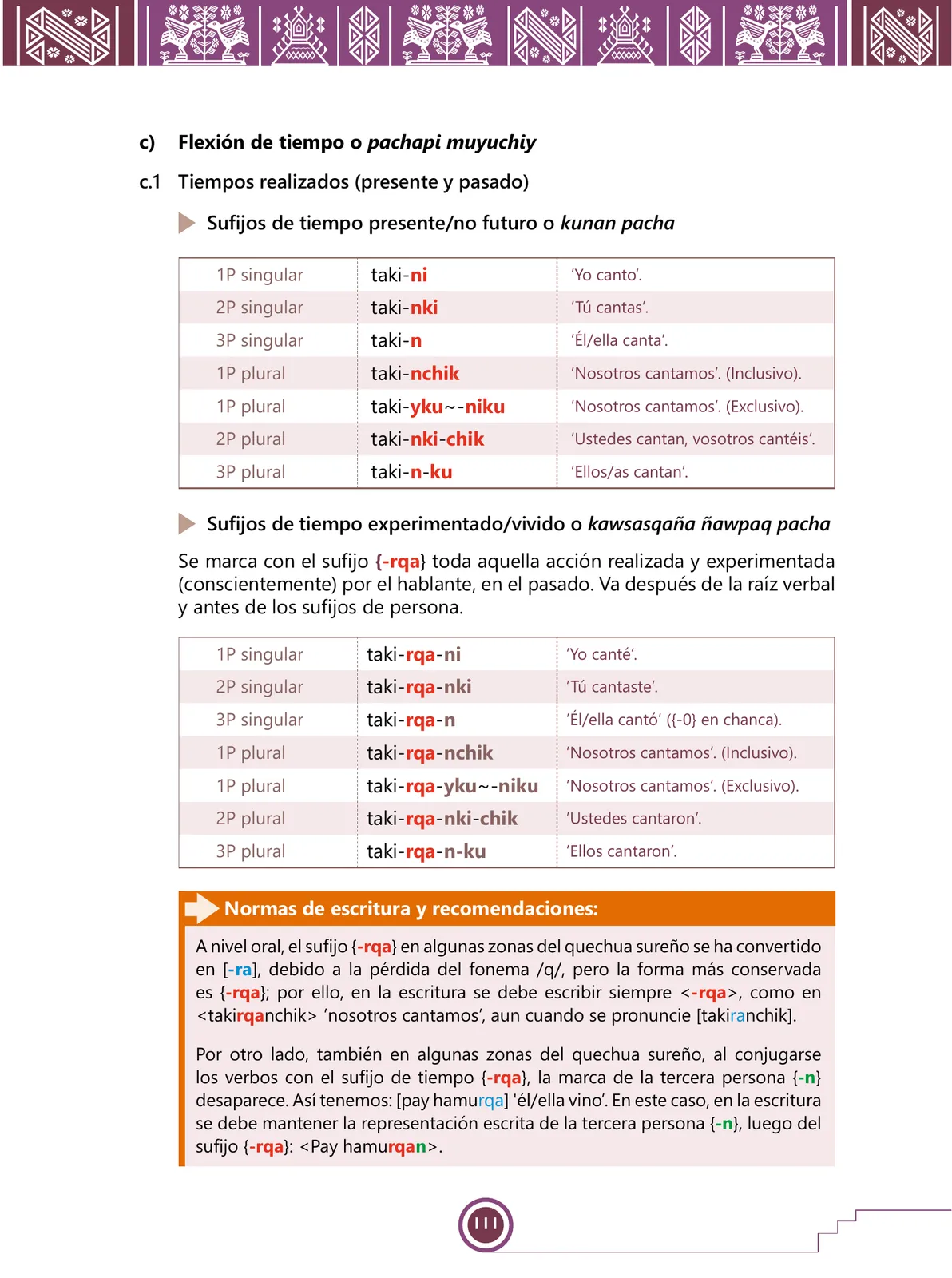 Miniatura página 113 de Urin Qichwa Qillqay Yachana Mayt'u = Manual de escritura quechua sureño · 2021