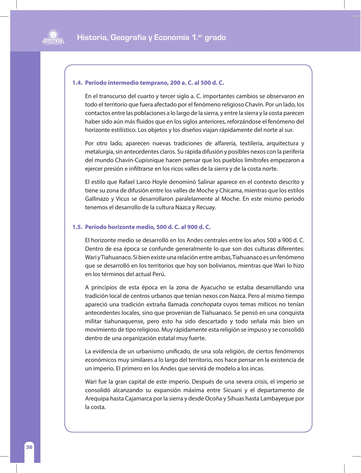 Página 36 de Historia, Geografía y Economía 1 : cuaderno de reforzamiento pedagógico - JEC · 2016