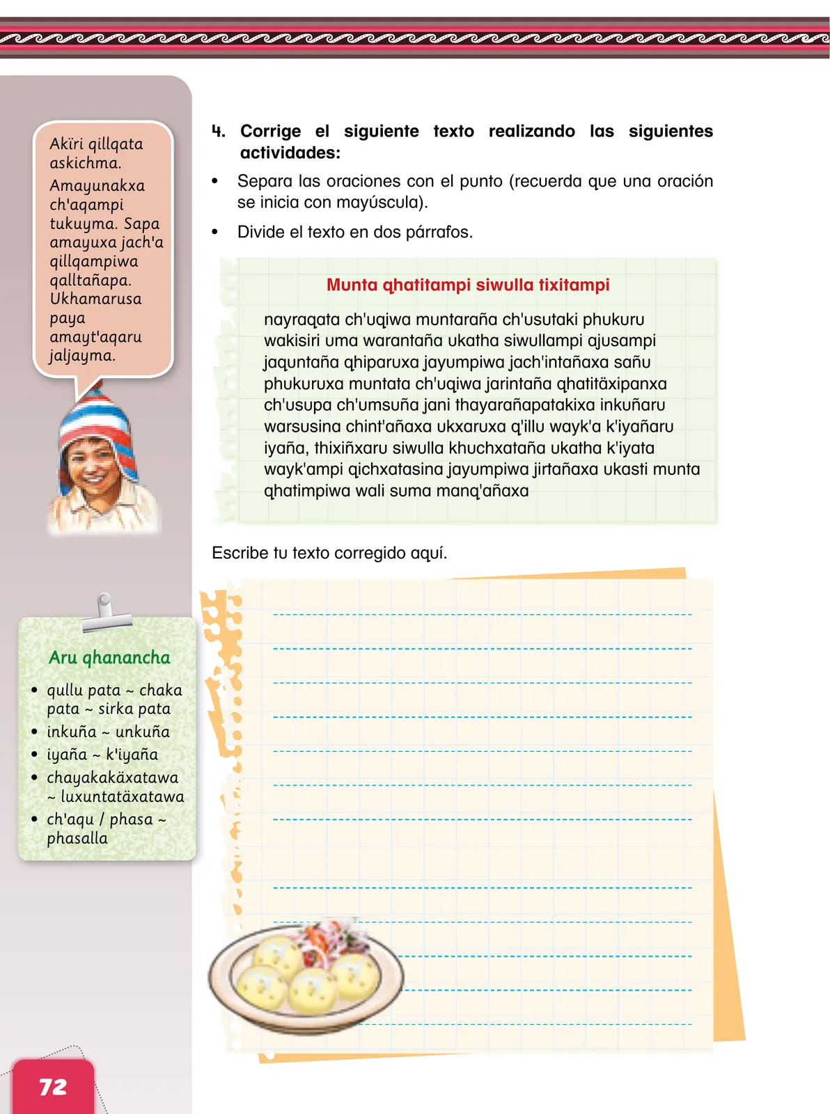 Página 74 de Aymara arutha chiqapa qillqañataki panka = Manual de escritura Aimara · 2021