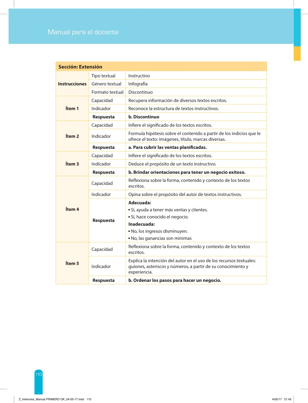Miniatura página 112 de Comprensión lectora 1 : manual para el docente de primer grado de Secundaria · 2017