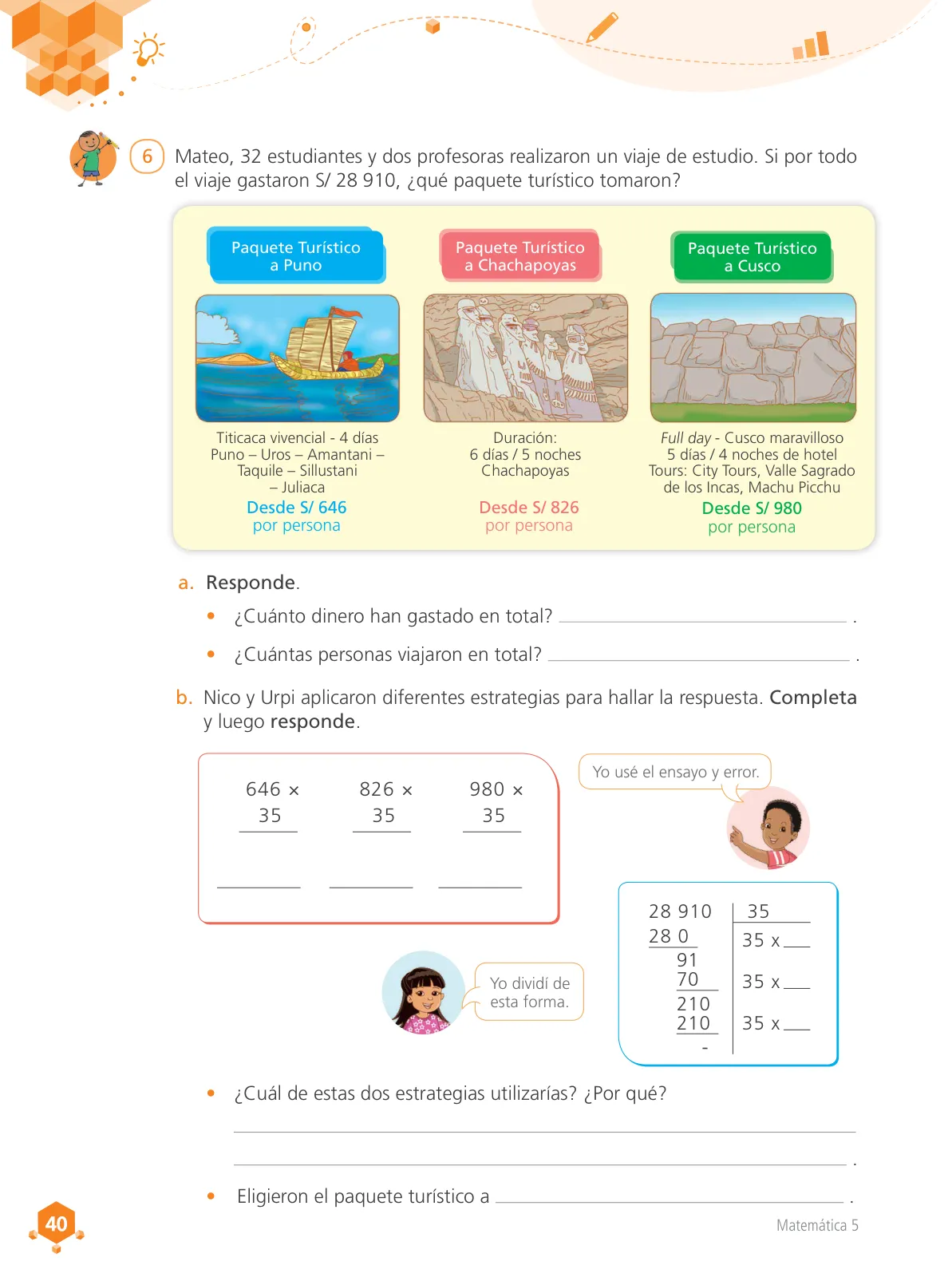 Página 41 de Matemática 5 : cuaderno de trabajo para quinto grado de Educación Primaria 2018 · 2018