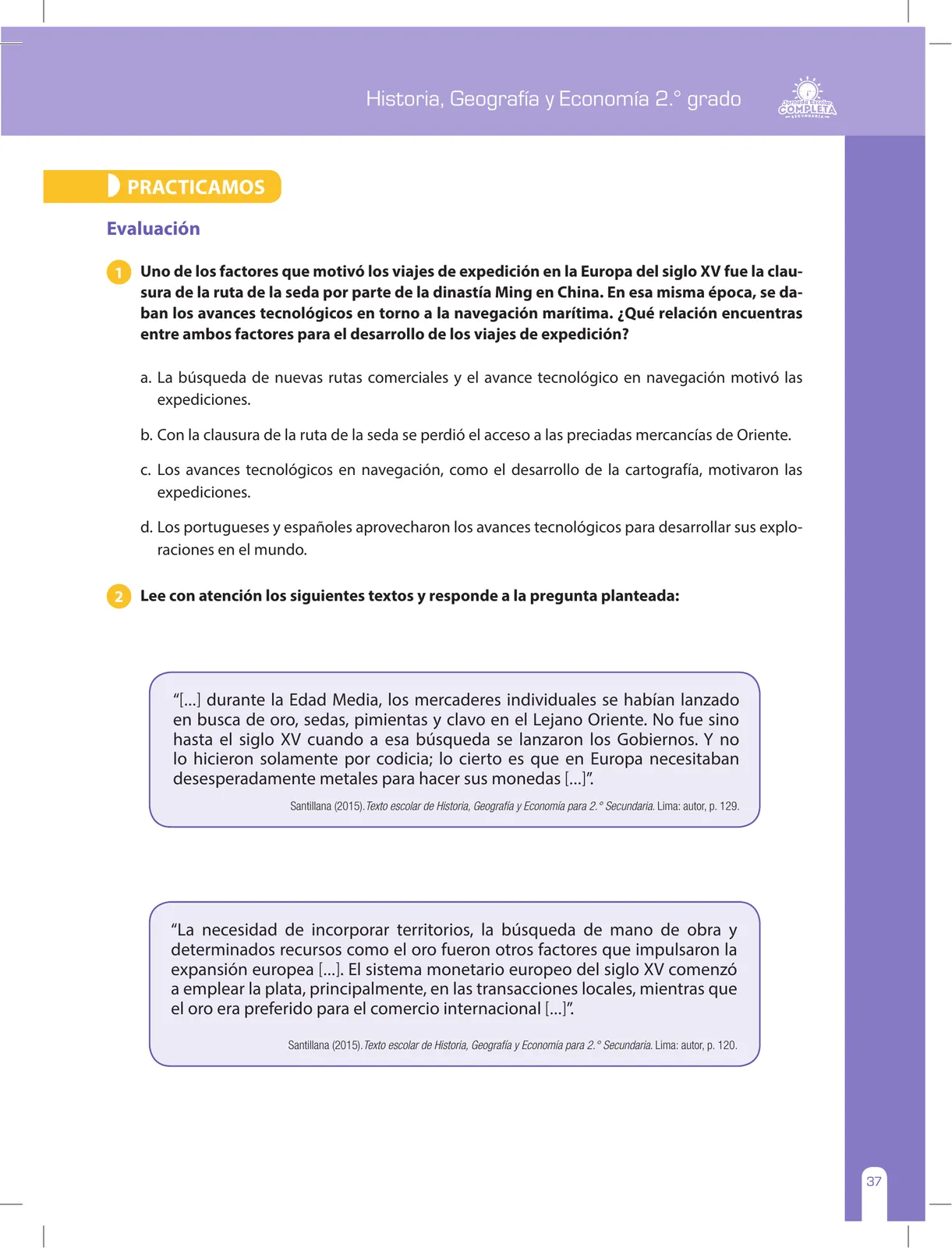 Miniatura página 37 de Historia, Geografía y Economía 2 : cuaderno de reforzamiento pedagógico - JEC ﻿ · 2016
