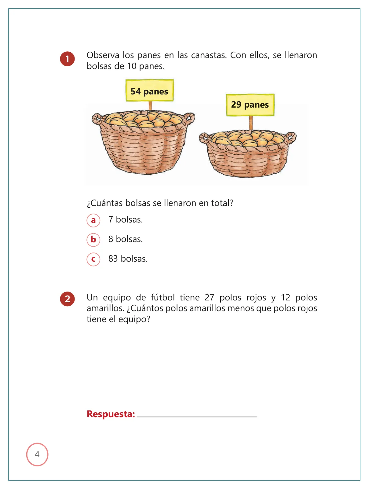 Miniatura página 4 de Kit de evaluación Salida 1 Demostrando lo que aprendimos : Matemática, tercer trimestre, ﻿Segundo grado - Primaria · 2019