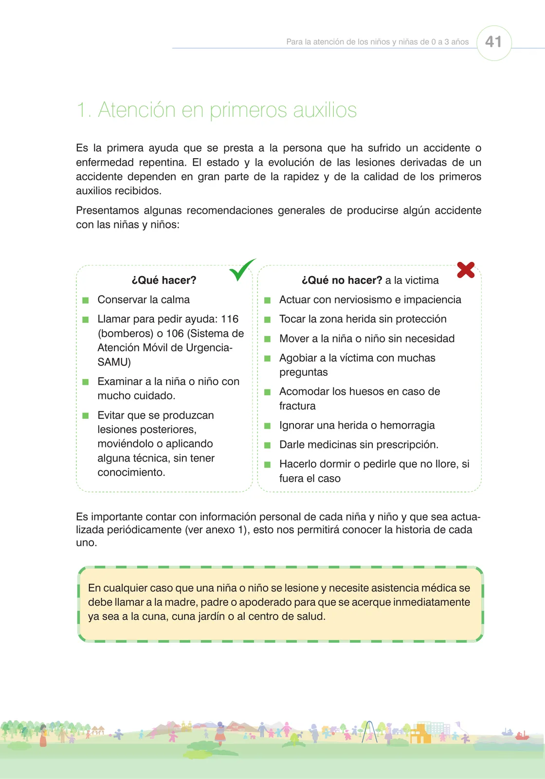 Página 43 de Orientaciones para el funcionamiento de las cunas y cunas jardín que brindan el servicio de educación y cuidado diurno con atención integral para niñas y niños de 12 a 36 meses : guía del servicio y protocolos · 2024