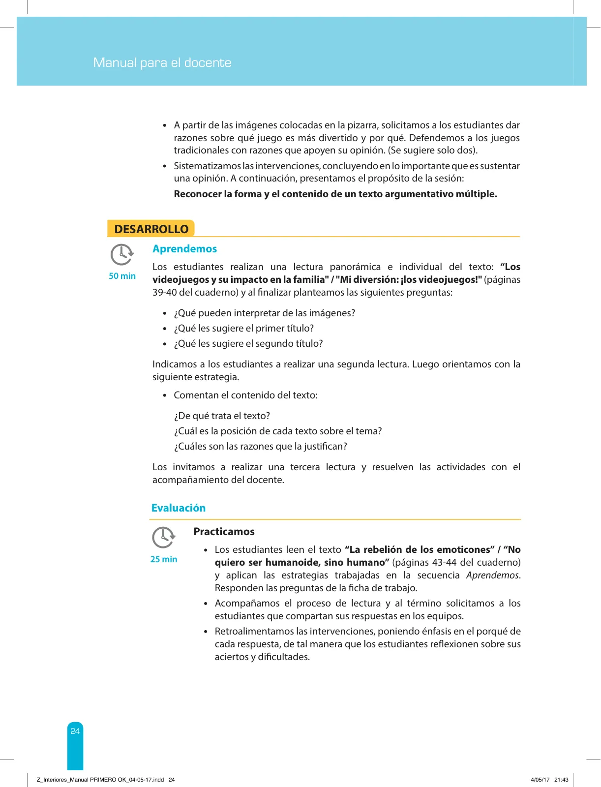 Página 26 de Comprensión lectora 1 : manual para el docente de primer grado de Secundaria · 2017