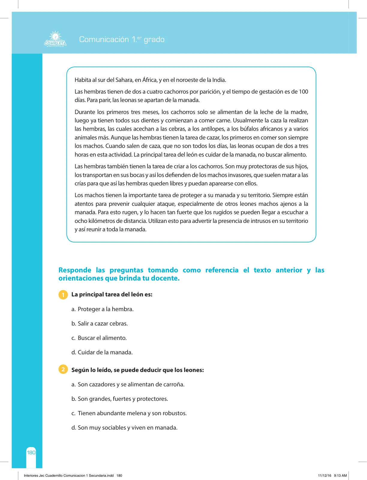 Miniatura página 180 de Comunicación Secundaria 1. Cuaderno de reforzamiento pedagógico - JEC · 2016