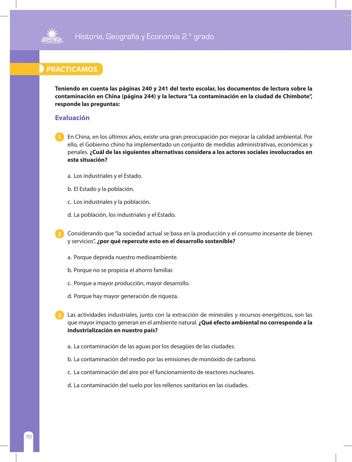 Miniatura página 70 de Historia, Geografía y Economía 2 : cuaderno de reforzamiento pedagógico - JEC ﻿ · 2016