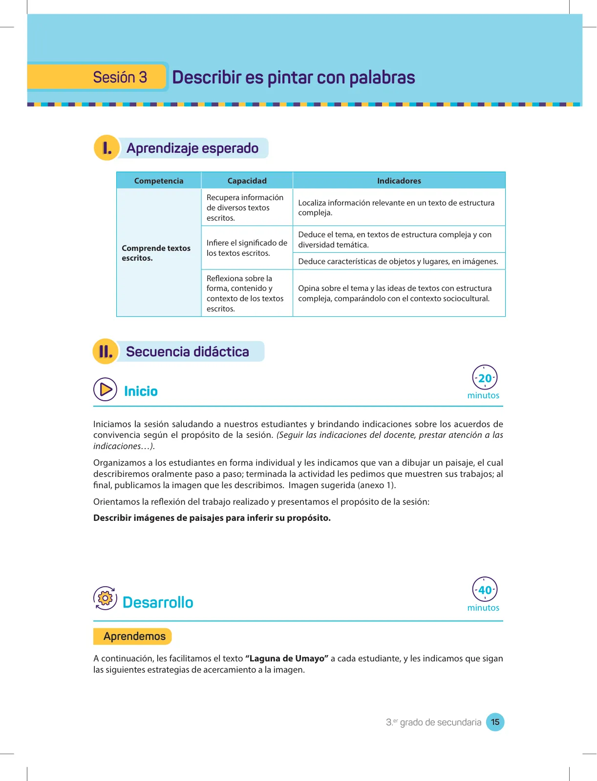 Página 17 de Comprensión lectora 3 : manual para el docente de tercer grado de Secundaria · 2017