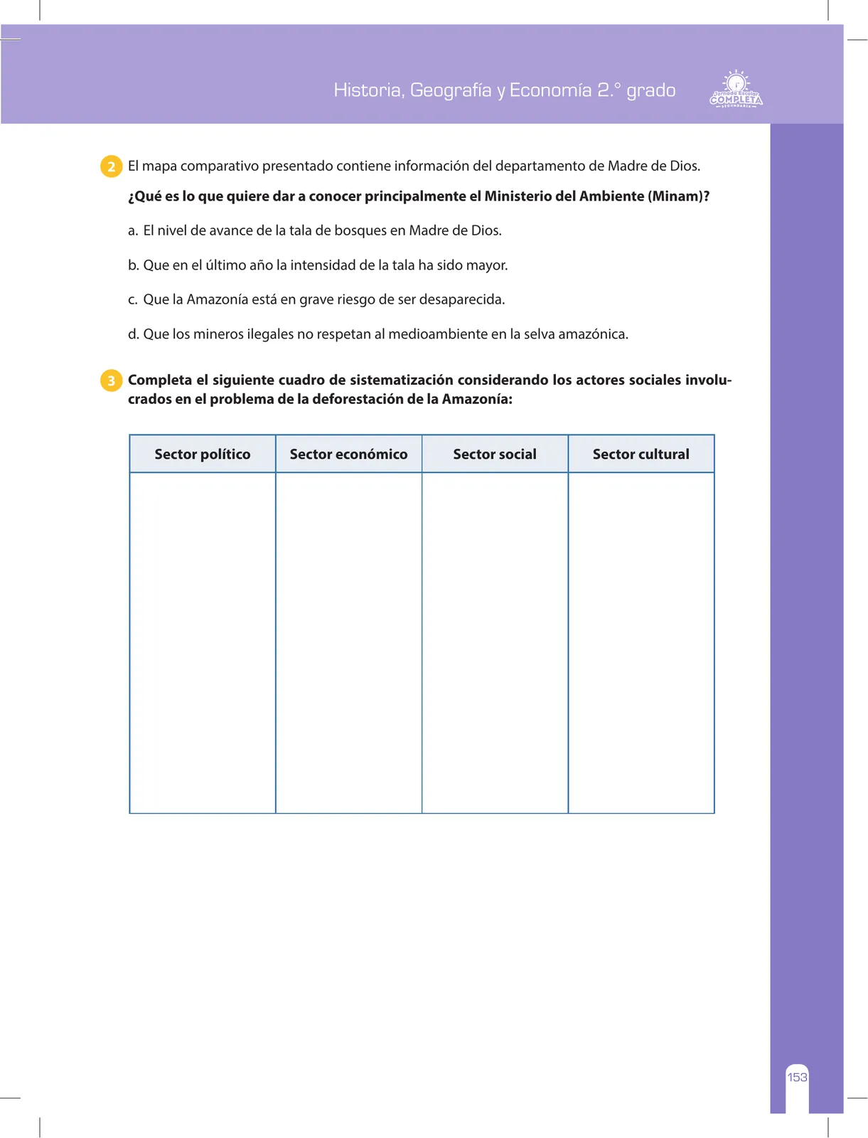 Página 153 de Historia, Geografía y Economía 2 : cuaderno de reforzamiento pedagógico - JEC · 2016