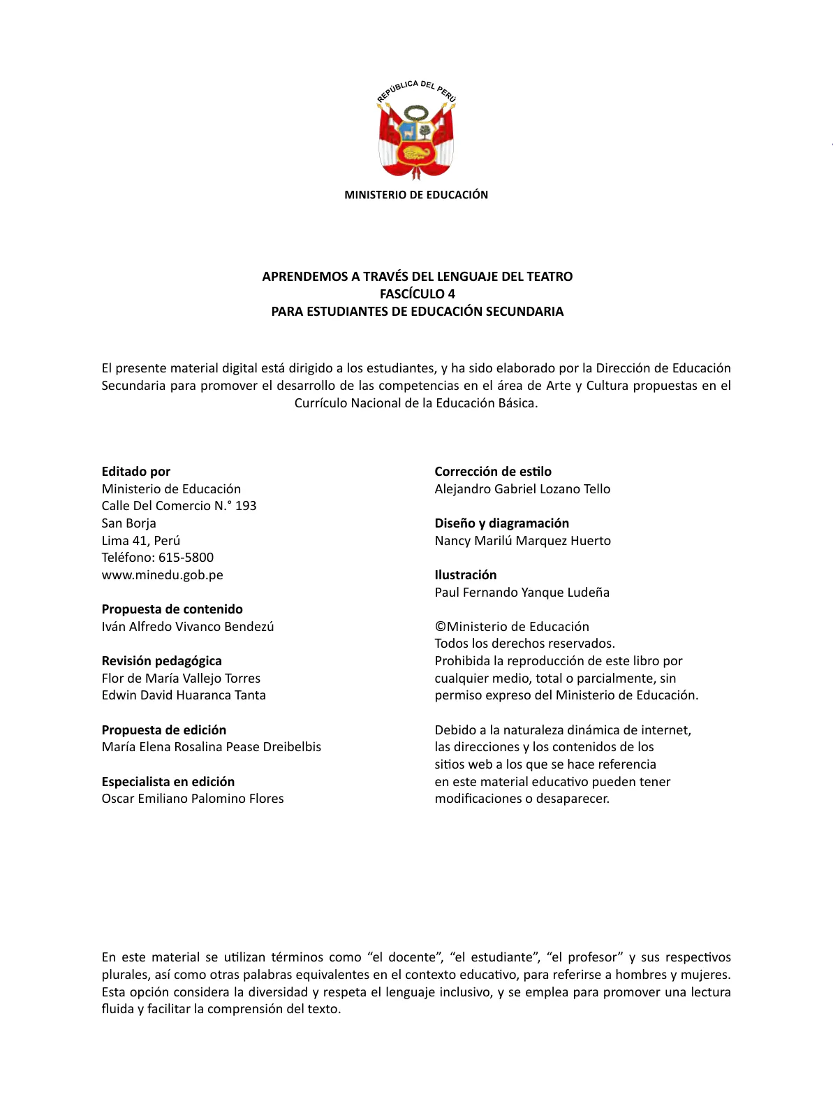 Miniatura página 4 de Aprendemos a través del lenguaje del teatro Fascículo 4 para estudiantes de Educación Secundaria · 2024