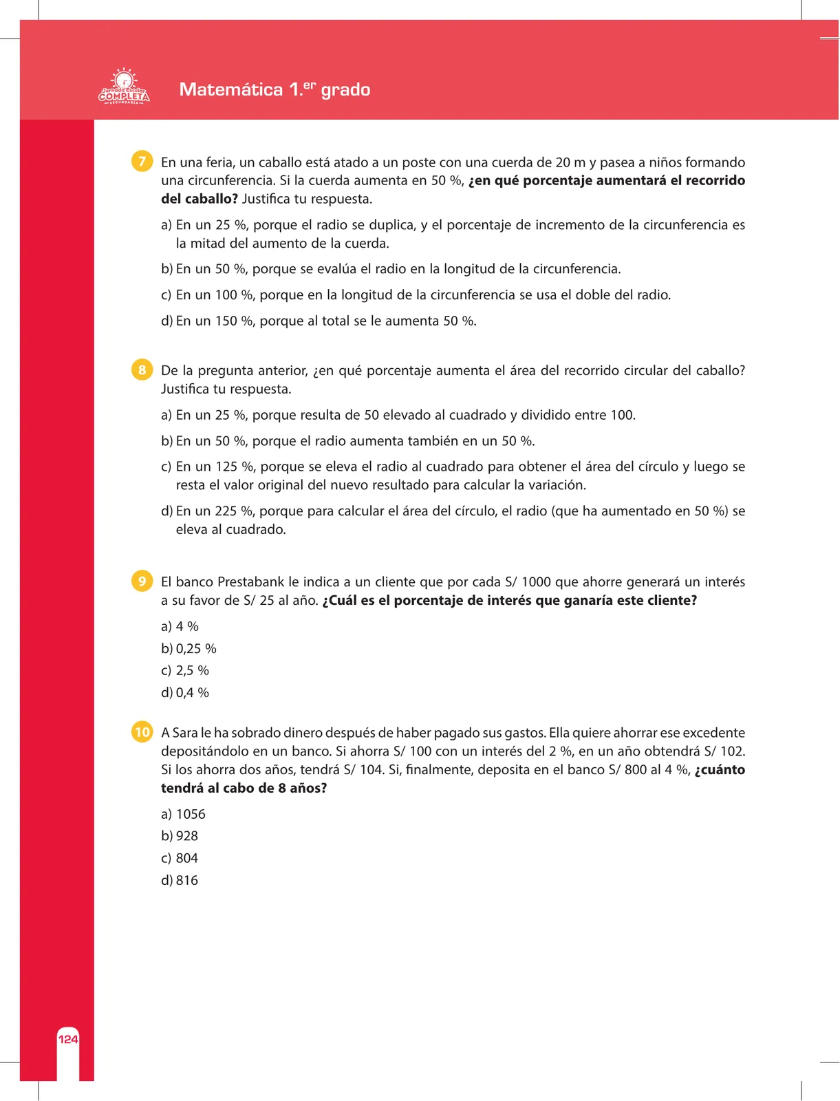 Página 124 de Matemática 1 : cuaderno de reforzamiento pedagógico - JEC · 2016